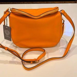 New VINCE CAMUTO Soft Leather Crossbody Bag in orange citrus color